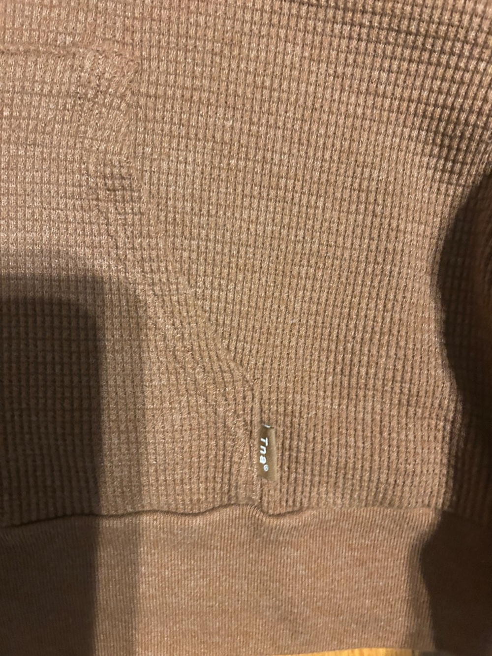 Aritzia TNA Cropped Brown Waffle Knit Zip Up Hoodie Women’s 2 - Picture 3 of 4
